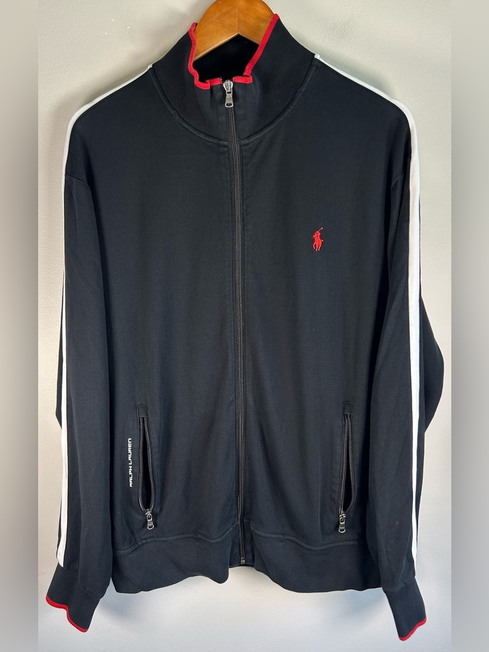 Polo Ralph Lauren Performance Men’s Track Jacket Sz XL Full-Zip Black/White /Red